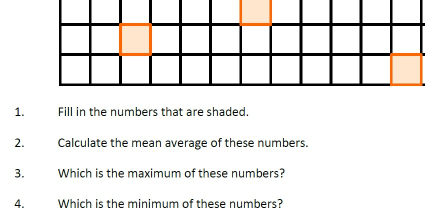 Answer questions about numbers on a number grid including things like averages, maximum and minimum etc.